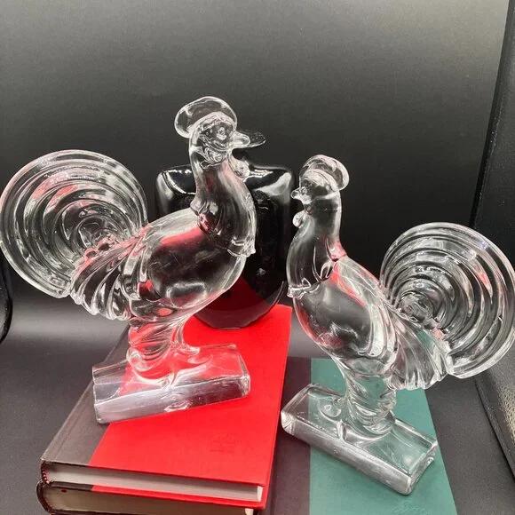 1950's Paden City GlassManganese Glass Rooster (2 Available) Bookend Sculpture